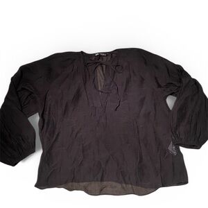 Zara Black Blouse Long Sleeve Top with Tie Front Size Small